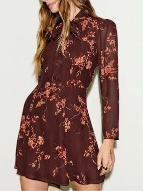 Reformation Sunna Floral Bow-Tie Long Sleeve Mini Dress Size 4